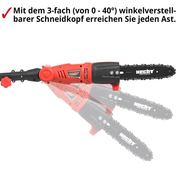 HECHT Elektro-Hochentaster 971 W Ast-Kettensäge Profi-Astsäge Teleskop Motorsäge inkl. Tragegurt (750 Watt, Schwertlänge: 24 cm, Arbeitshöhe: bis ca 4 m)