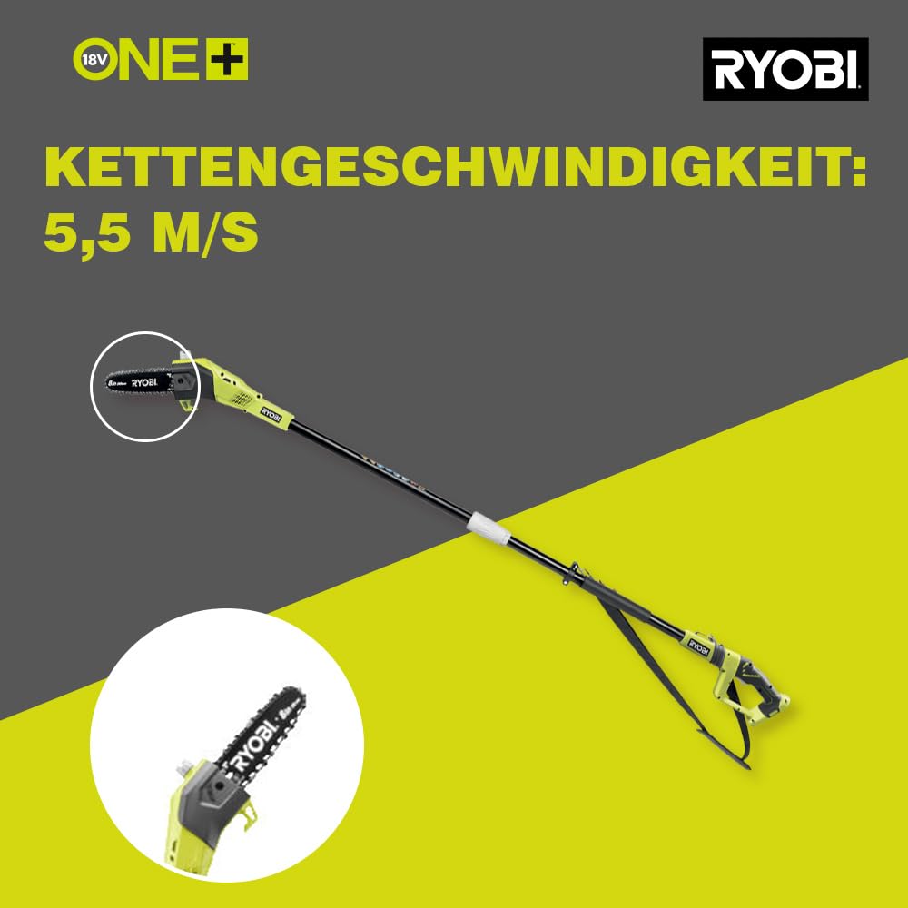 RYOBI 18 V ONE+ Akku-Hochentaster OPP1820 (Schwertlänge 20 cm, Kettengeschwindigkeit 5,5 (m/s), Reichweite bis 4m, autom.Kettenschmierung, inkl. ohne Akku & Ladegerät im Karton)