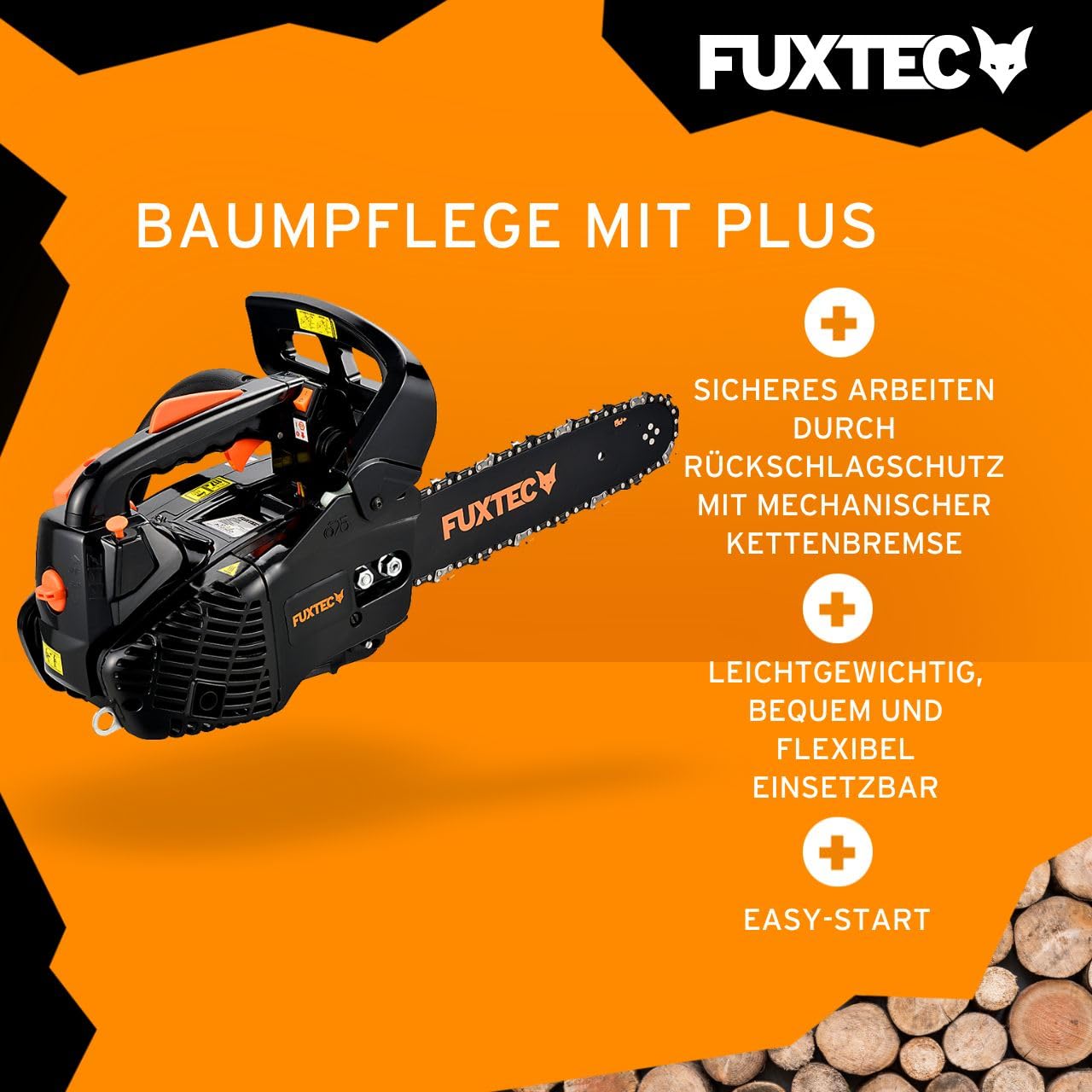 FUXTEC Benzin Baumpflegesäge FX-KS226 Kettensäge 25,4ccm – Schwertlänge 30cm – Motorsäge Top Handle/Einhandsäge