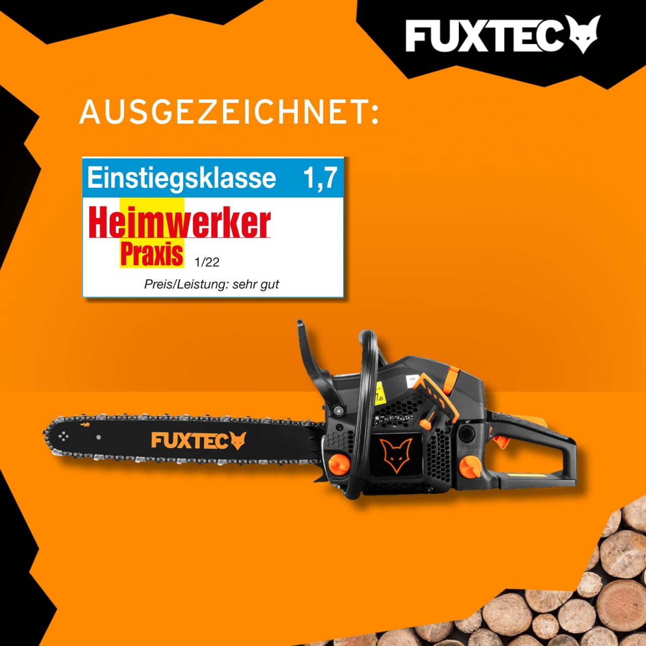 FUXTEC Benzin Kettensäge FX-KS255 – Motorsäge 2,3kw 54ccm Hubraum & EASY-Start – Schwertlänge 52cm inkl. Schwertschutz & Tragetasche