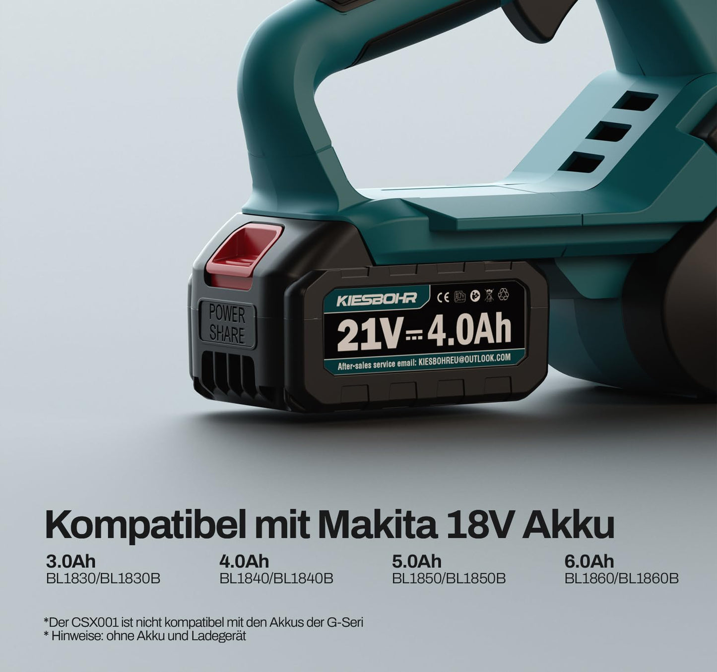 KIESBOHR CSX001 30cm Bürstenlose Akku Kettensäge mit Automatische Kettenschmierung, Kompatibel mit Makita 18V Akku（ohne Akku und Ladegerät）