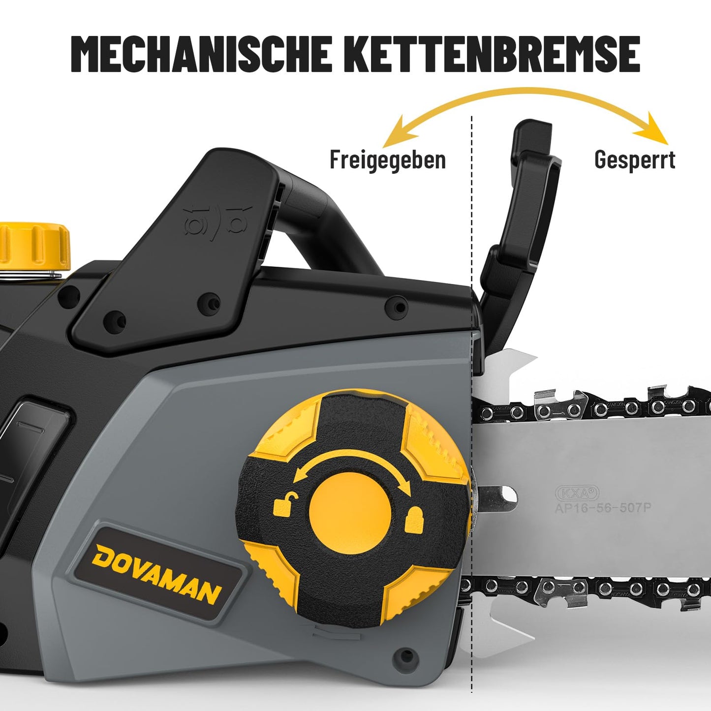 DOVAMAN 2400W Elektro Kettensäge, 40cm Oregon Schwert und Kette, werkzeuglose Kettenspannung, 15m/s, Rückschlagschutz, inkl. 2 Ketten, Kettensäge ideal für Brennholz, Garten und Baumschnitt - DCS01A