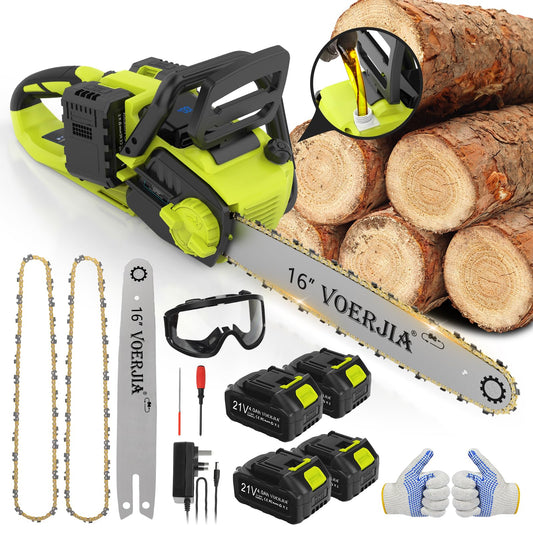 VOERJIA 16 Zoll Akku-Kettensäge, Kettensäge mit Akku, 4 * 4000 mAh Akku, 2200W Bürstenlose Kettensäges mit automatischer Kettenschmierung und Kettenbremse Zum Fällen von Baumstämmen und Bäumen