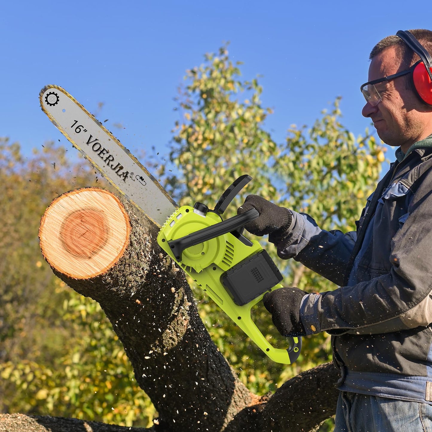 VOERJIA 16 Zoll Akku-Kettensäge, Kettensäge mit Akku, 4 * 4000 mAh Akku, 2200W Bürstenlose Kettensäges mit automatischer Kettenschmierung und Kettenbremse Zum Fällen von Baumstämmen und Bäumen
